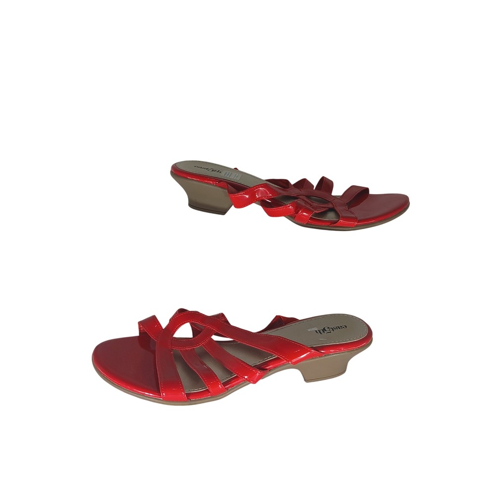 East 5th Strappy Wedge Sandals 10W Red Patent Slip On Low Heel Slide